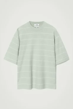 Clearance COS RELAXED STRIPED HEMP-JERSEY T-SHIRT LIGHT TURQUOISE / STRIPED