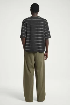 Discount COS RELAXED STRIPED HEMP-JERSEY T-SHIRT BLACK / STRIPED
