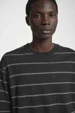 Discount COS RELAXED STRIPED HEMP-JERSEY T-SHIRT BLACK / STRIPED