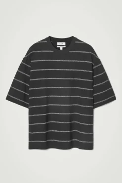 Discount COS RELAXED STRIPED HEMP-JERSEY T-SHIRT BLACK / STRIPED