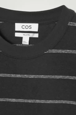 Discount COS RELAXED STRIPED HEMP-JERSEY T-SHIRT BLACK / STRIPED