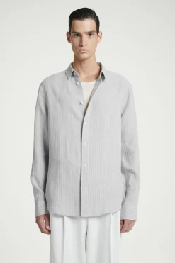 Hot COS RELAXED STRIPED LINEN LONG-SLEEVED SHIRT GRAY / STRIPED