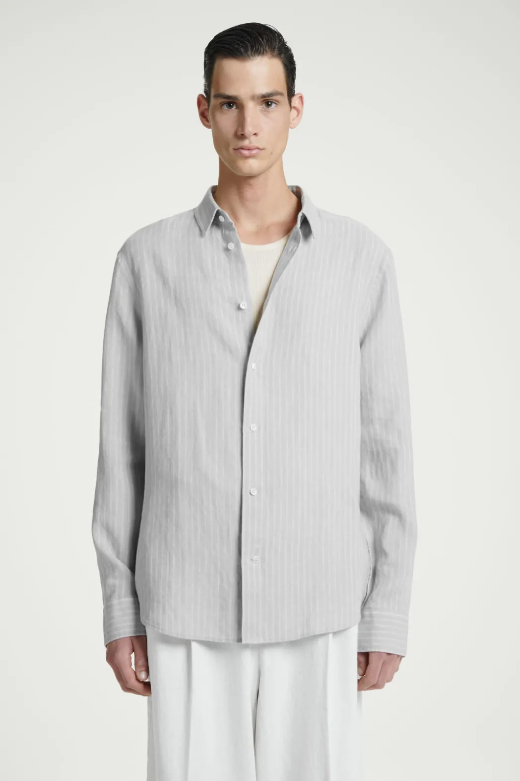 Hot COS RELAXED STRIPED LINEN LONG-SLEEVED SHIRT GRAY / STRIPED
