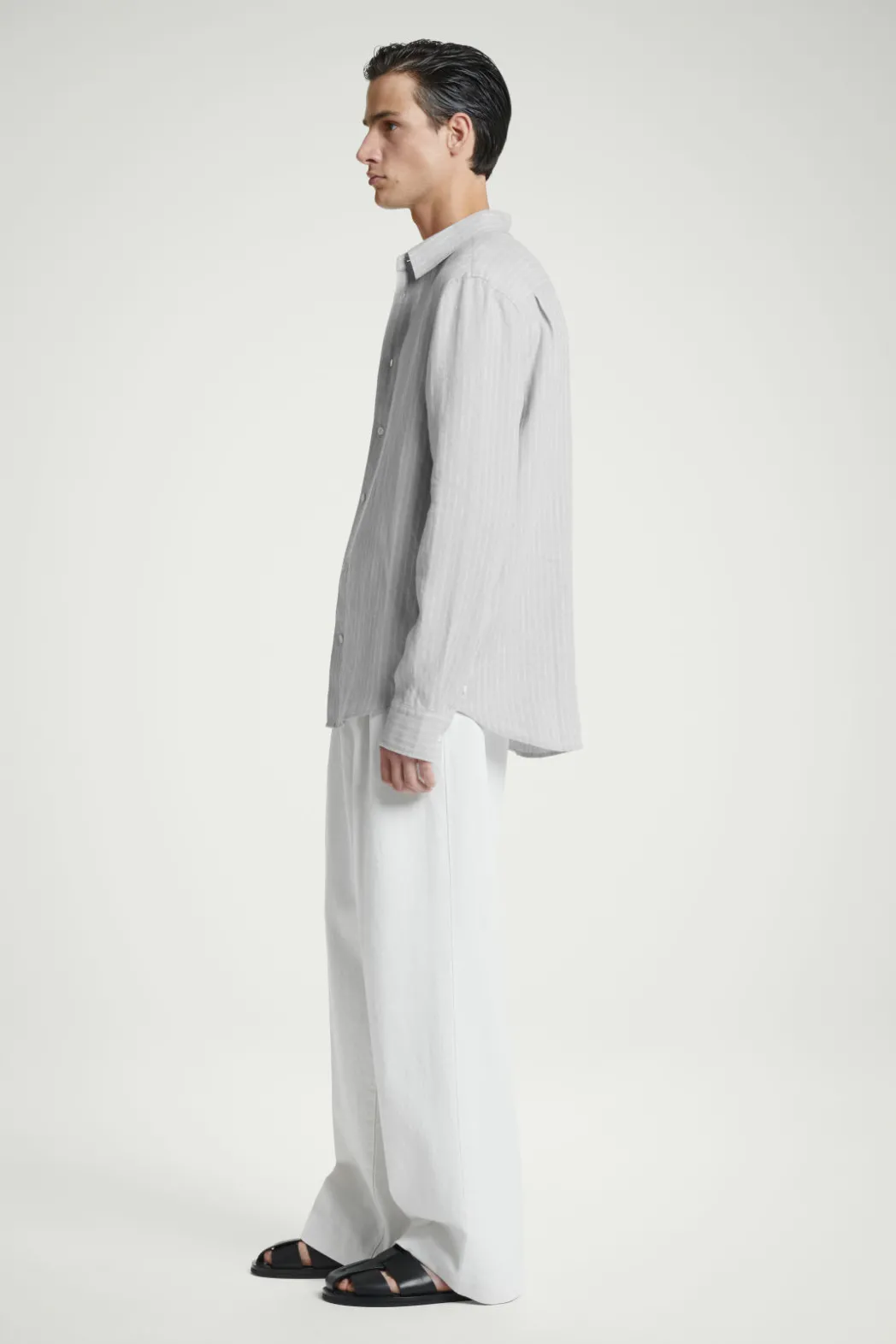 Hot COS RELAXED STRIPED LINEN LONG-SLEEVED SHIRT GRAY / STRIPED