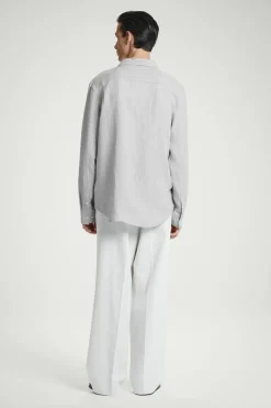 Hot COS RELAXED STRIPED LINEN LONG-SLEEVED SHIRT GRAY / STRIPED