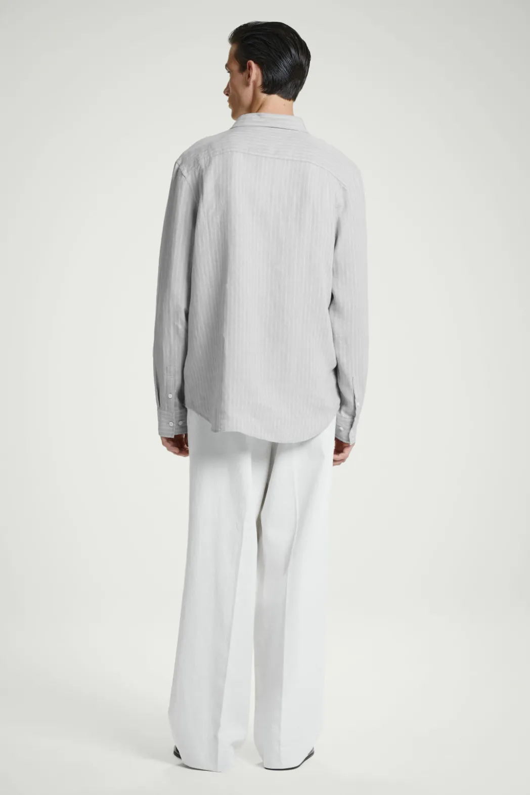 Hot COS RELAXED STRIPED LINEN LONG-SLEEVED SHIRT GRAY / STRIPED