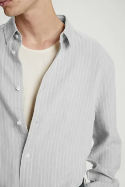 Hot COS RELAXED STRIPED LINEN LONG-SLEEVED SHIRT GRAY / STRIPED