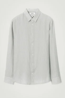Hot COS RELAXED STRIPED LINEN LONG-SLEEVED SHIRT GRAY / STRIPED