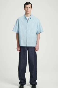 Outlet COS RELAXED STRIPED SHORT-SLEEVED SHIRT BLUE / STRIPED