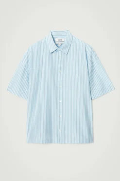 Outlet COS RELAXED STRIPED SHORT-SLEEVED SHIRT BLUE / STRIPED
