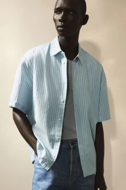 Outlet COS RELAXED STRIPED SHORT-SLEEVED SHIRT BLUE / STRIPED