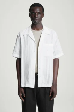 Hot COS RELAXED STRIPE-JACQUARD COTTON SHORT-SLEEVED SHIRT WHITE
