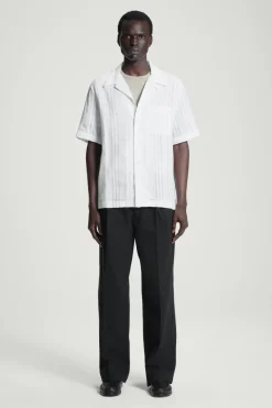 Hot COS RELAXED STRIPE-JACQUARD COTTON SHORT-SLEEVED SHIRT WHITE