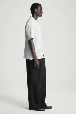 Hot COS RELAXED STRIPE-JACQUARD COTTON SHORT-SLEEVED SHIRT WHITE