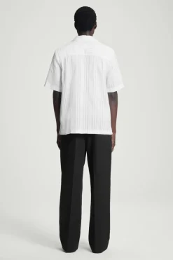 Hot COS RELAXED STRIPE-JACQUARD COTTON SHORT-SLEEVED SHIRT WHITE