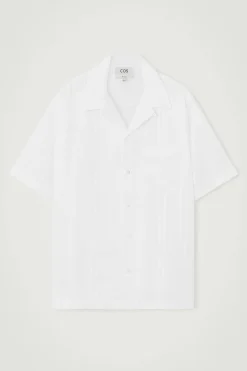 Hot COS RELAXED STRIPE-JACQUARD COTTON SHORT-SLEEVED SHIRT WHITE
