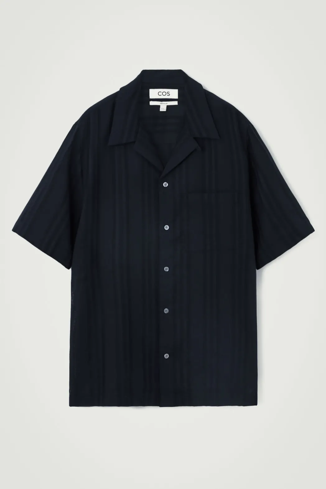 Hot COS RELAXED STRIPE-JACQUARD COTTON SHORT-SLEEVED SHIRT NAVY BLUE