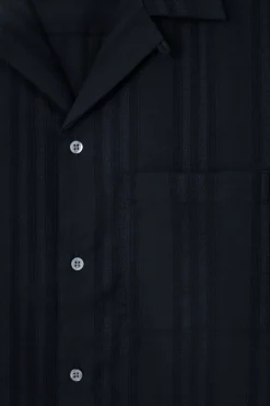 Hot COS RELAXED STRIPE-JACQUARD COTTON SHORT-SLEEVED SHIRT NAVY BLUE