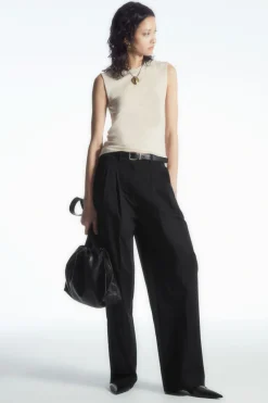 Discount COS RELAXED TAILORED WIDE-LEG PANTS BLACK