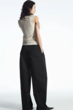 Discount COS RELAXED TAILORED WIDE-LEG PANTS BLACK