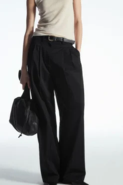 Discount COS RELAXED TAILORED WIDE-LEG PANTS BLACK