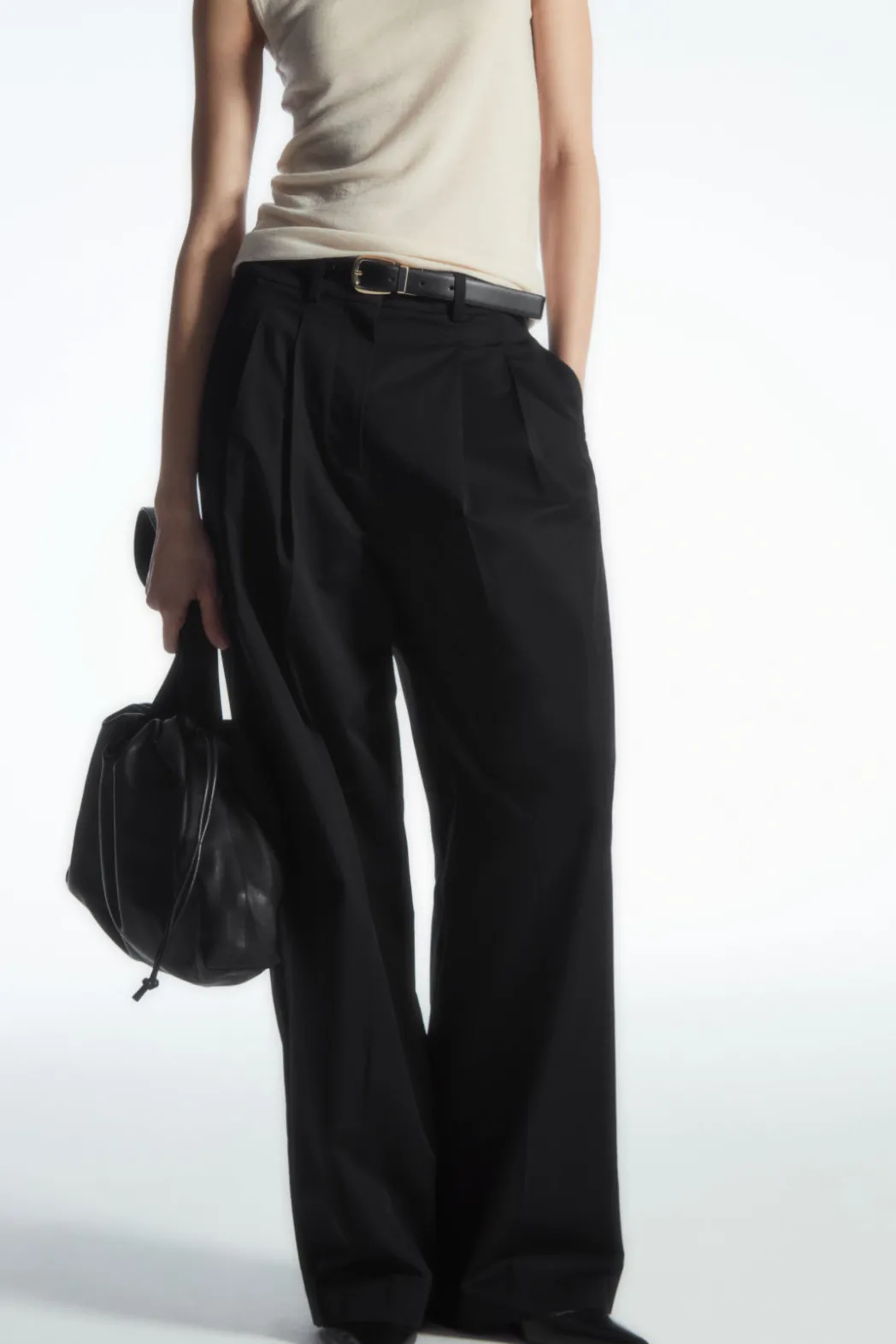 Discount COS RELAXED TAILORED WIDE-LEG PANTS BLACK