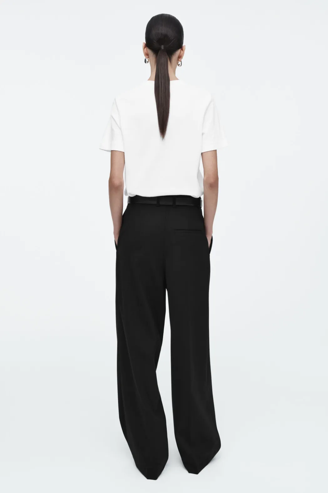 Sale COS RELAXED TAILORED WOOL WIDE-LEG PANTS BLACK