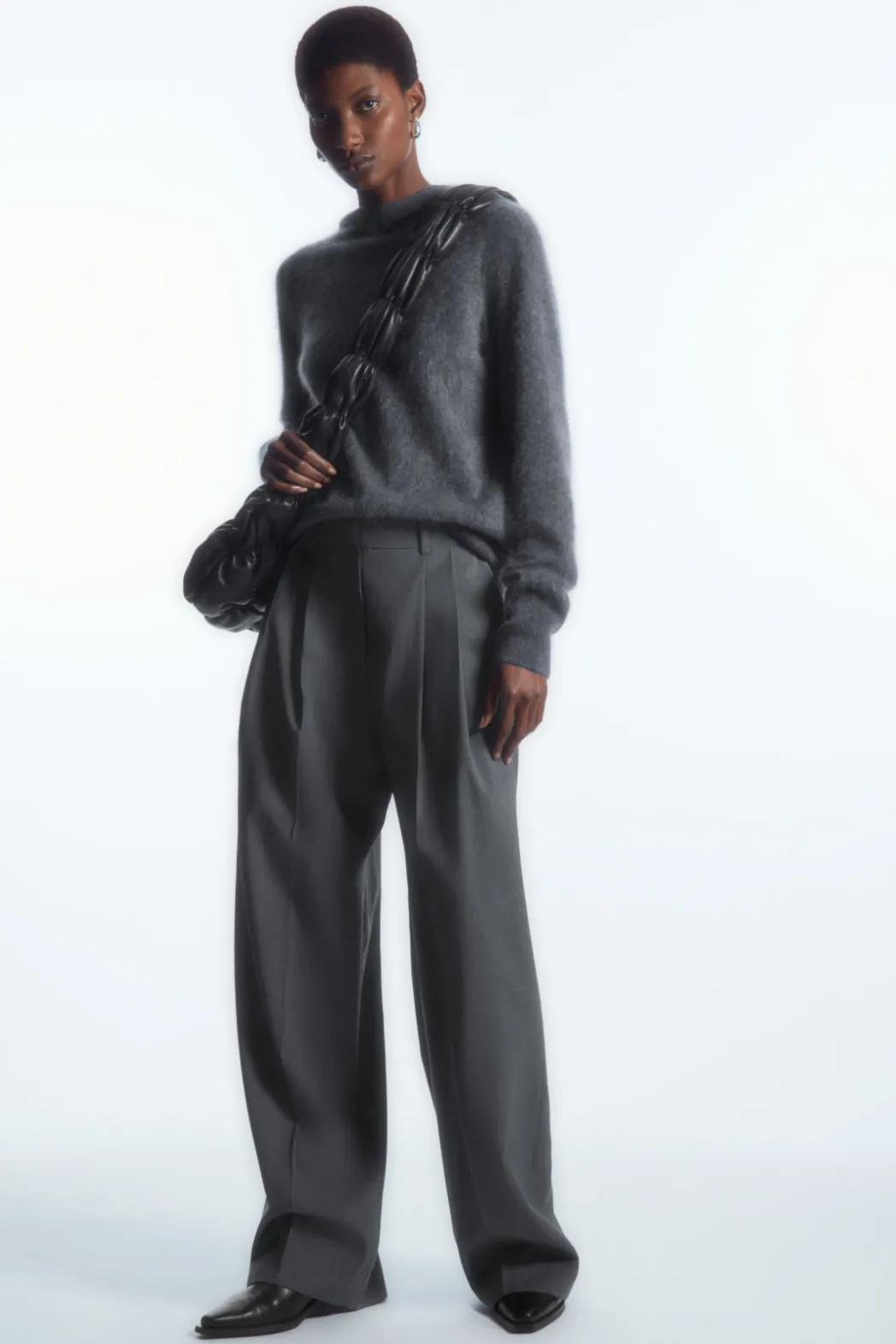 Sale COS RELAXED TAILORED WOOL WIDE-LEG PANTS GRAY MÉLANGE