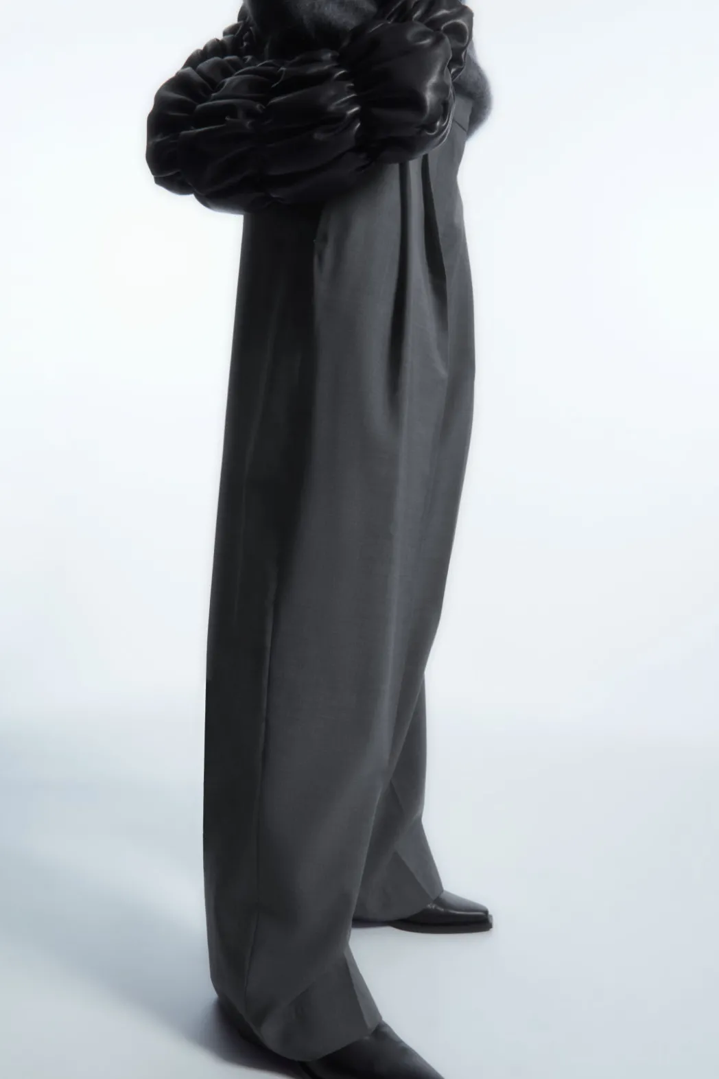 Sale COS RELAXED TAILORED WOOL WIDE-LEG PANTS GRAY MÉLANGE