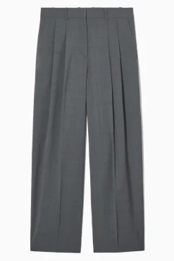 Sale COS RELAXED TAILORED WOOL WIDE-LEG PANTS GRAY MÉLANGE