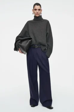 Online COS RELAXED TAILORED WOOL WIDE-LEG PANTS NAVY