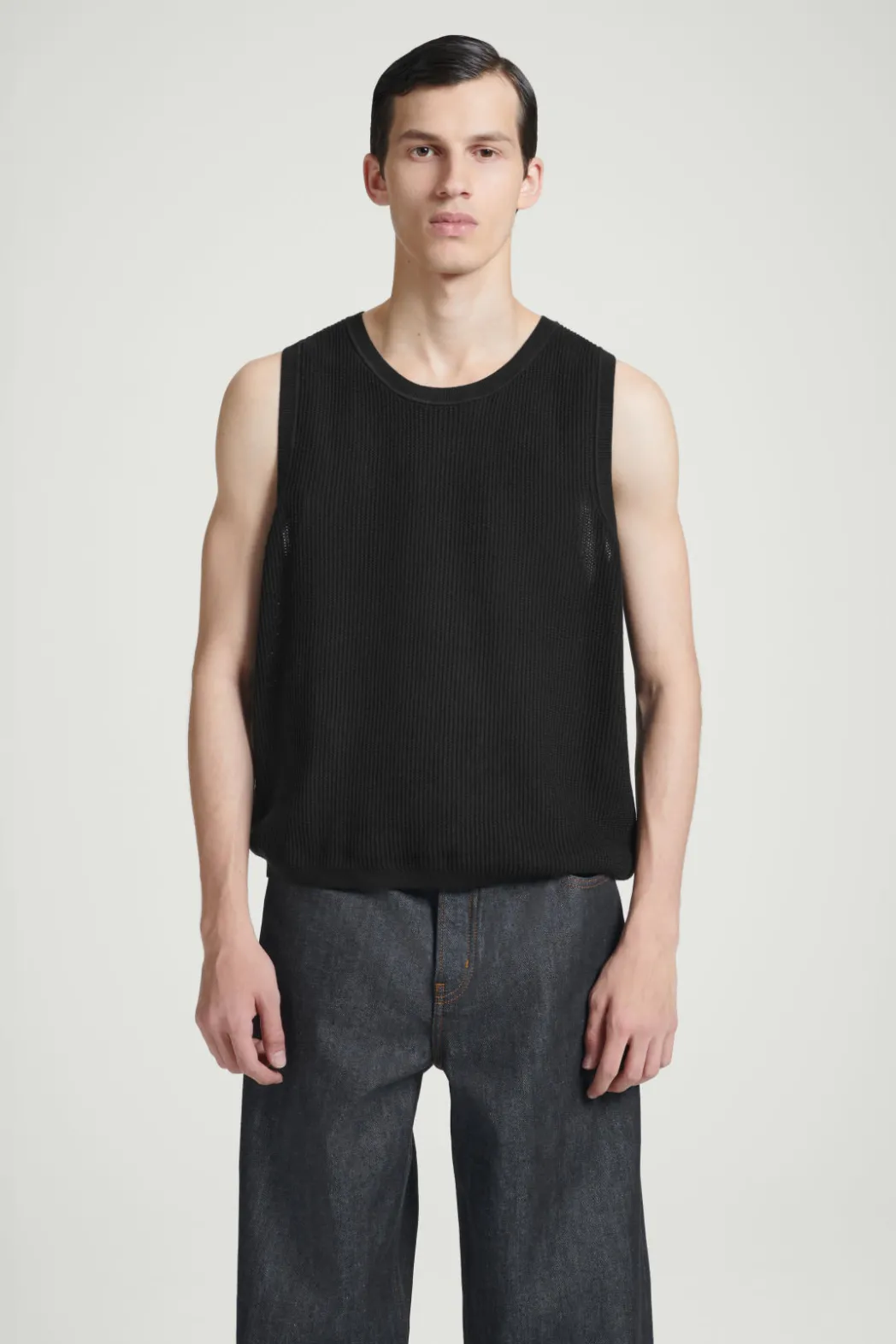 Clearance COS RELAXED TEXTURED-KNIT COTTON TANK BLACK