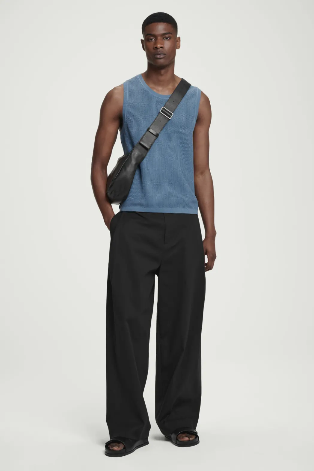 Online COS RELAXED TEXTURED-KNIT COTTON TANK STEEL BLUE