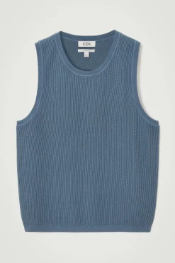 Online COS RELAXED TEXTURED-KNIT COTTON TANK STEEL BLUE