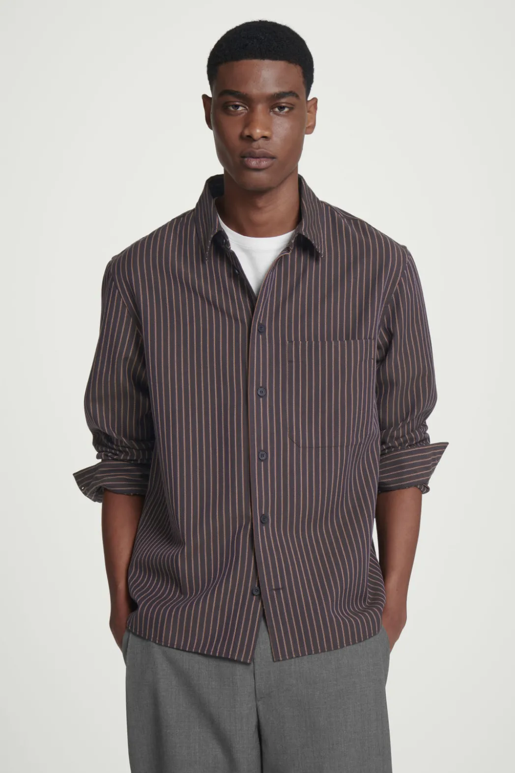 Best COS RELAXED TWILL SHIRT BROWN / STRIPED