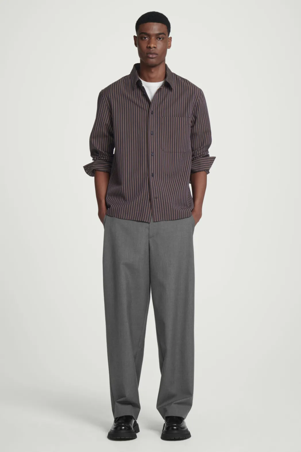 Best COS RELAXED TWILL SHIRT BROWN / STRIPED