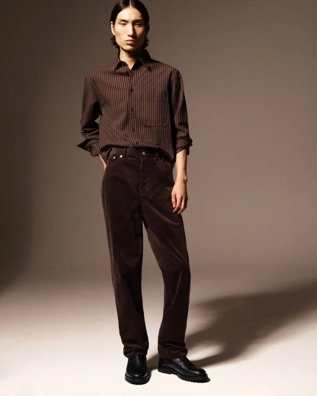 Best COS RELAXED TWILL SHIRT BROWN / STRIPED