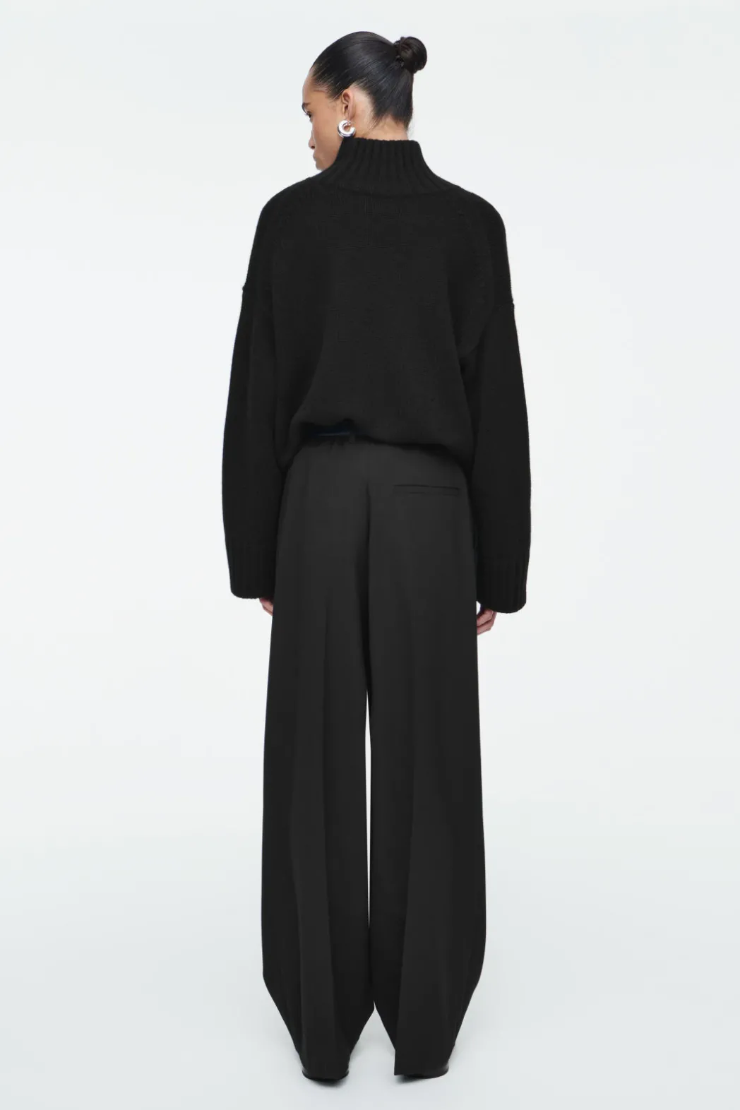 Clearance COS RELAXED TWILL WIDE-LEG PANTS BLACK