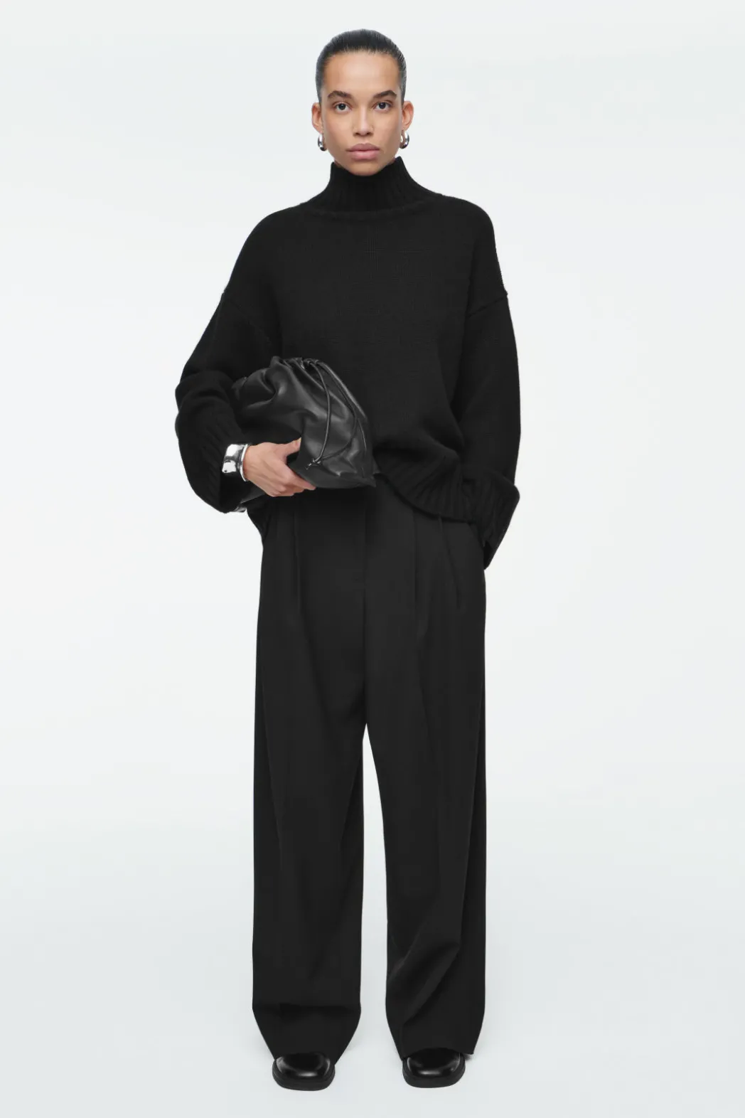 Clearance COS RELAXED TWILL WIDE-LEG PANTS BLACK