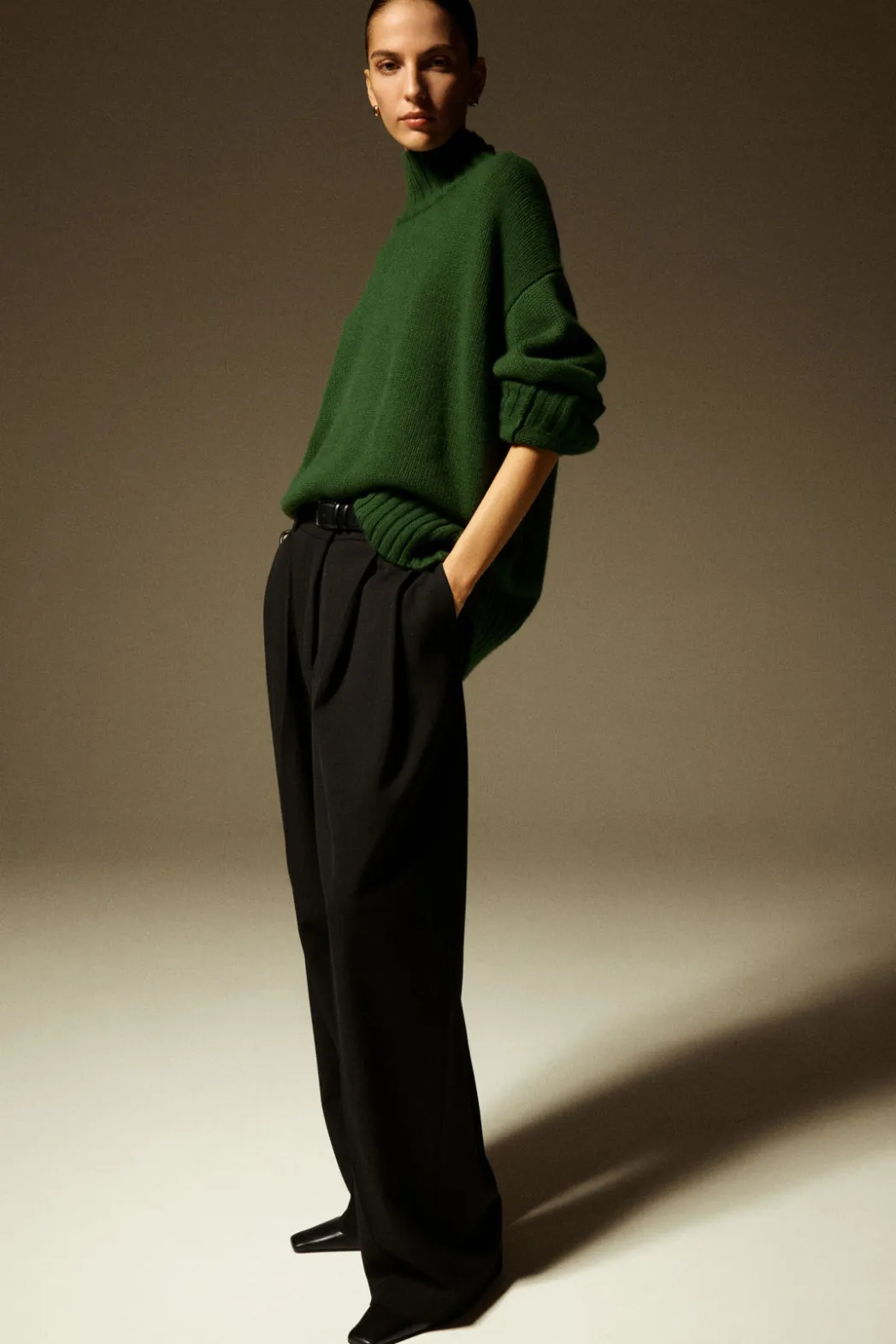 Clearance COS RELAXED TWILL WIDE-LEG PANTS BLACK