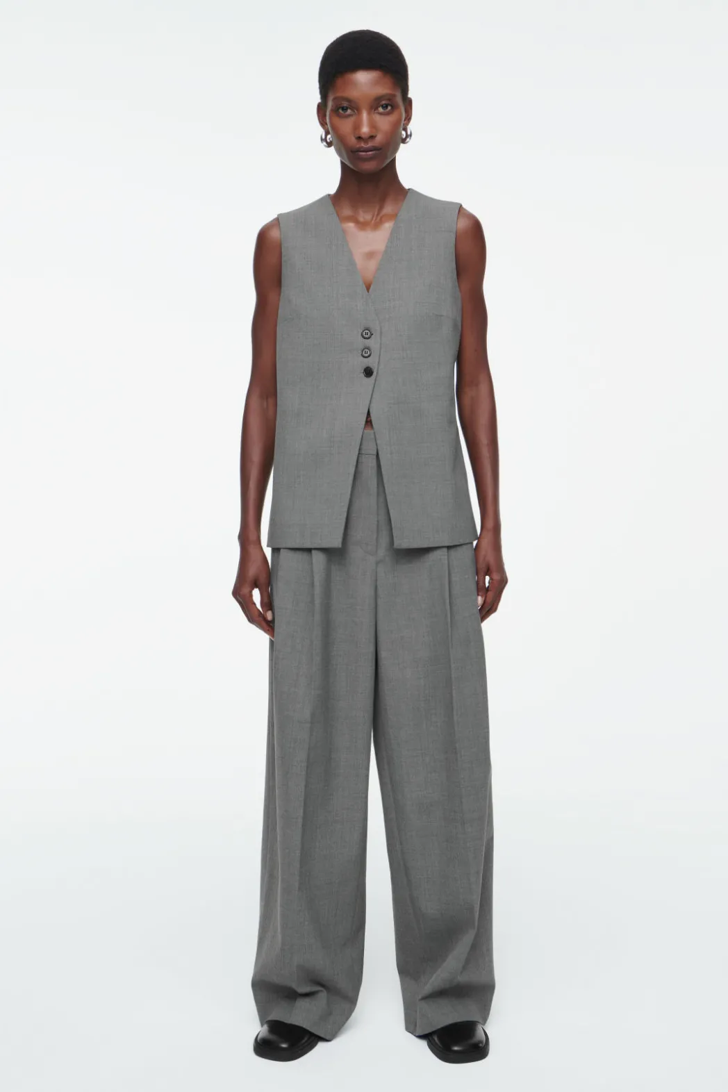Discount COS RELAXED TWILL WIDE-LEG PANTS GRAY