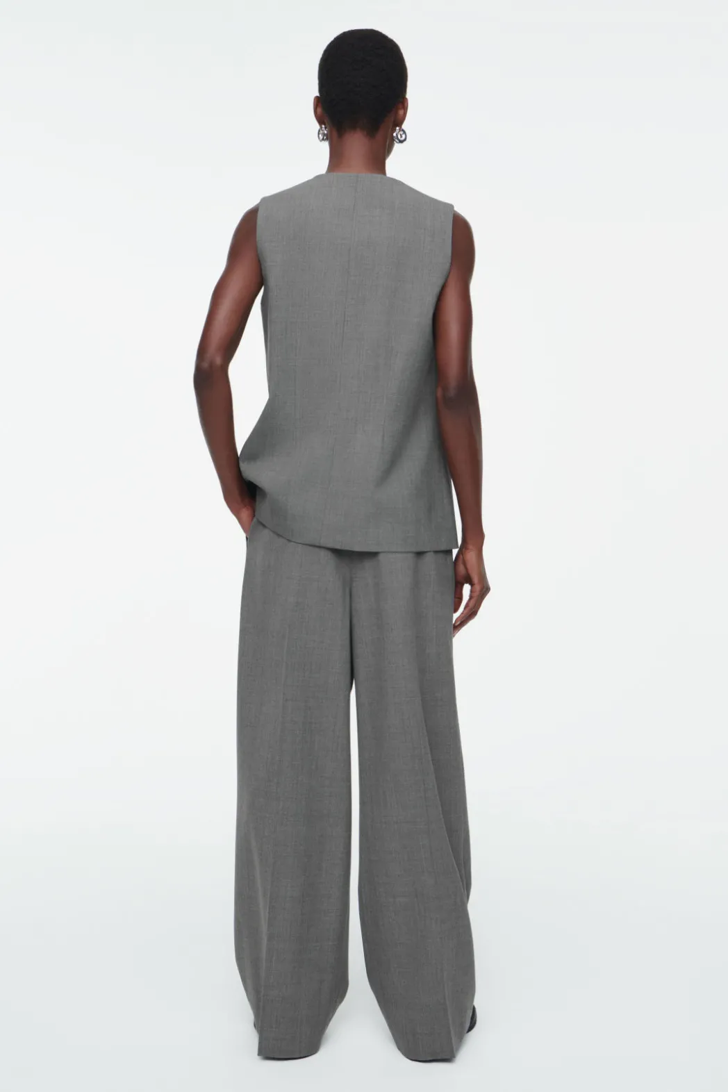 Discount COS RELAXED TWILL WIDE-LEG PANTS GRAY
