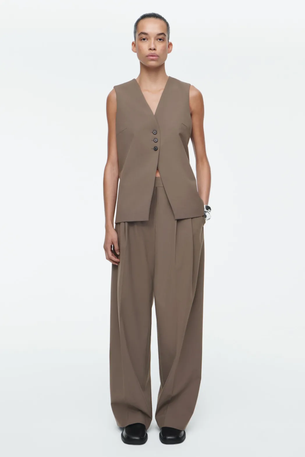 Online COS RELAXED TWILL WIDE-LEG PANTS MOLE