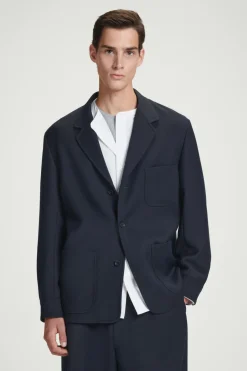 Discount COS RELAXED UNSTRUCTURED MERINO WOOL-BLEND BLAZER NAVY