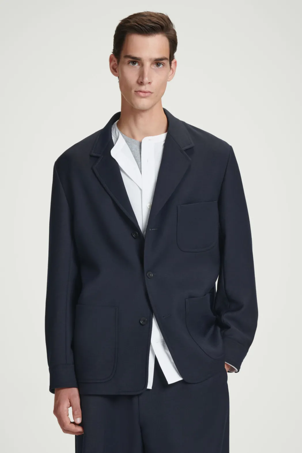 Discount COS RELAXED UNSTRUCTURED MERINO WOOL-BLEND BLAZER NAVY
