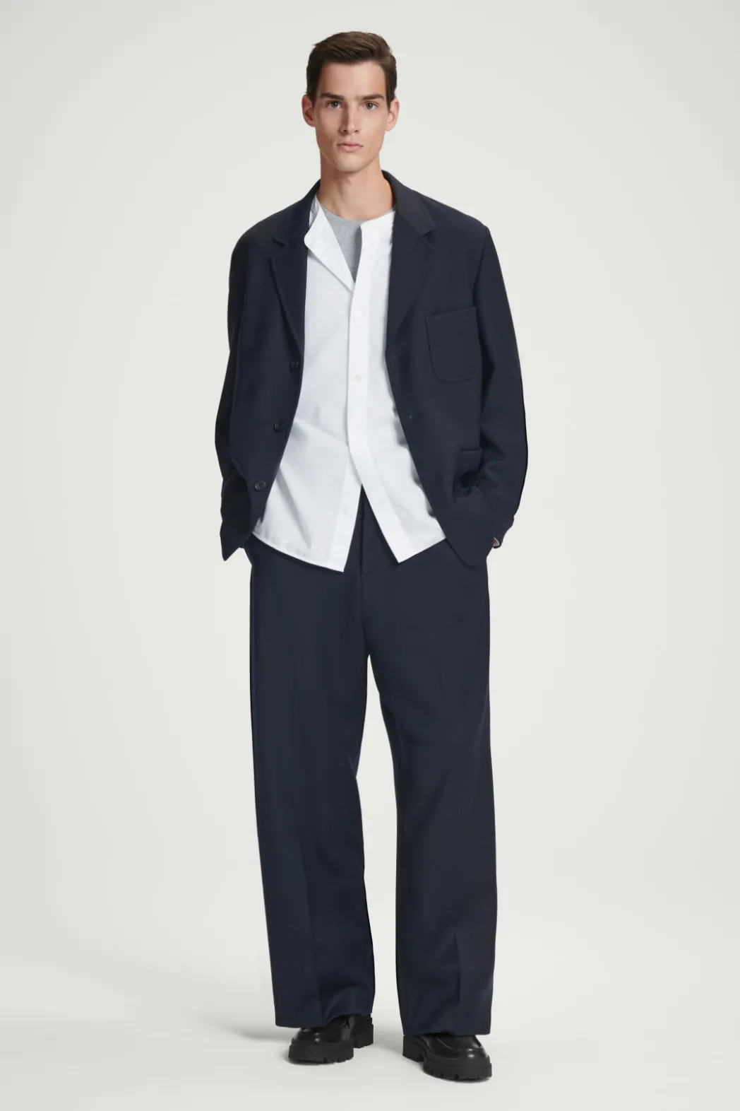 Discount COS RELAXED UNSTRUCTURED MERINO WOOL-BLEND BLAZER NAVY