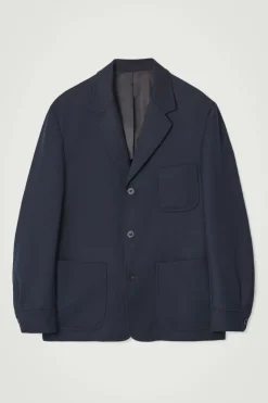 Discount COS RELAXED UNSTRUCTURED MERINO WOOL-BLEND BLAZER NAVY