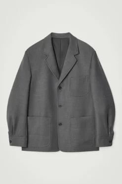 Hot COS RELAXED UNSTRUCTURED MERINO WOOL-BLEND BLAZER GRAY