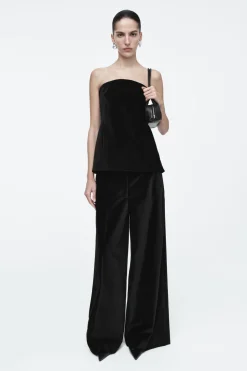 Discount COS RELAXED VELVET WIDE-LEG PANTS BLACK