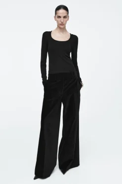 Discount COS RELAXED VELVET WIDE-LEG PANTS BLACK